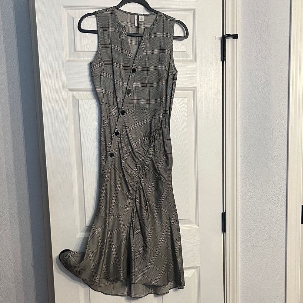 Lewit Asymmetrical Gray Plaid Dress